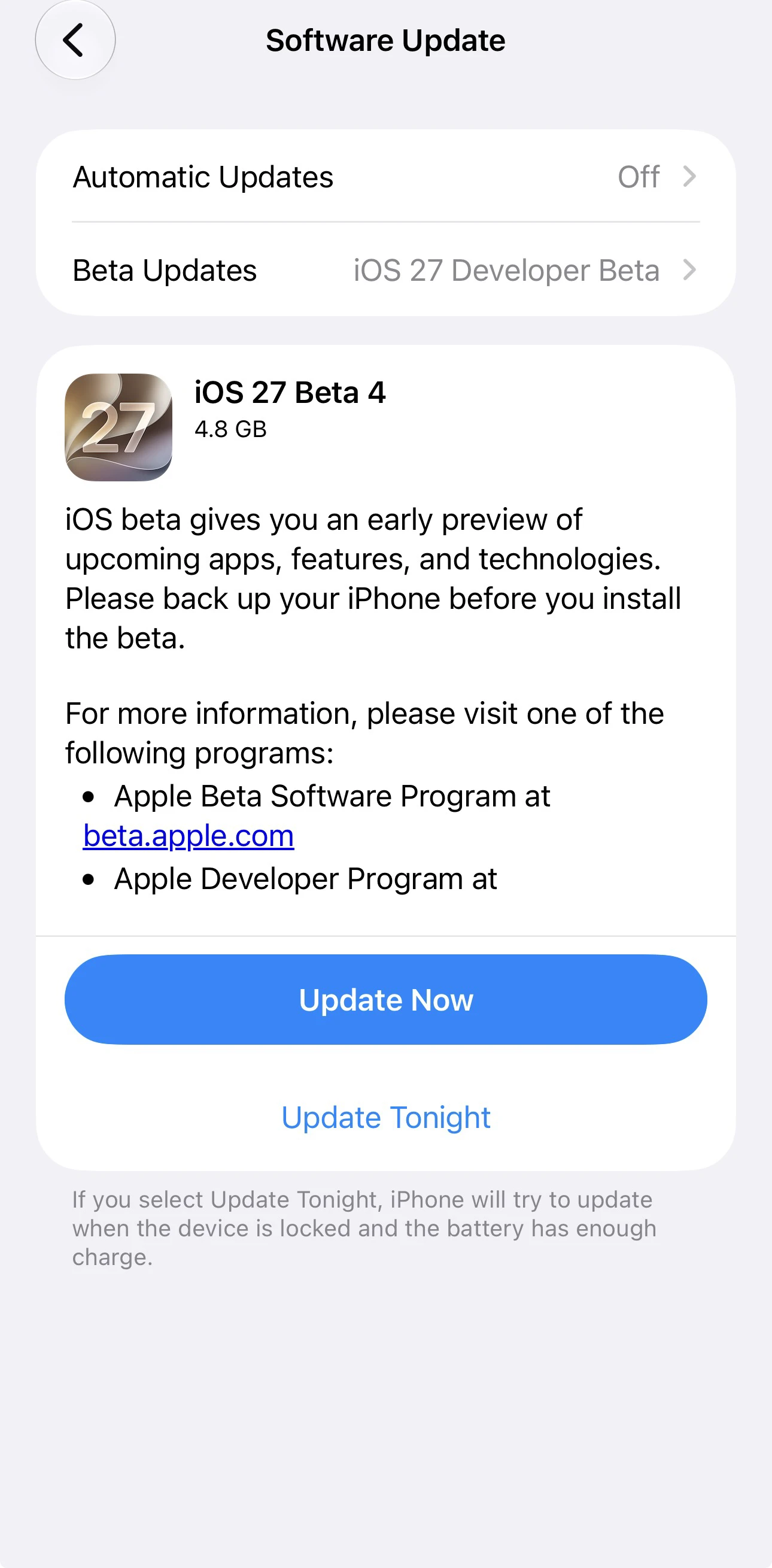 iOS 27 Beta 4