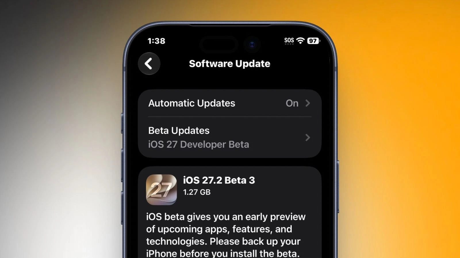 iOS 27.2 Beta 3 güncellemesi
