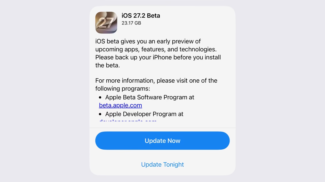 iOS 27.2 beta