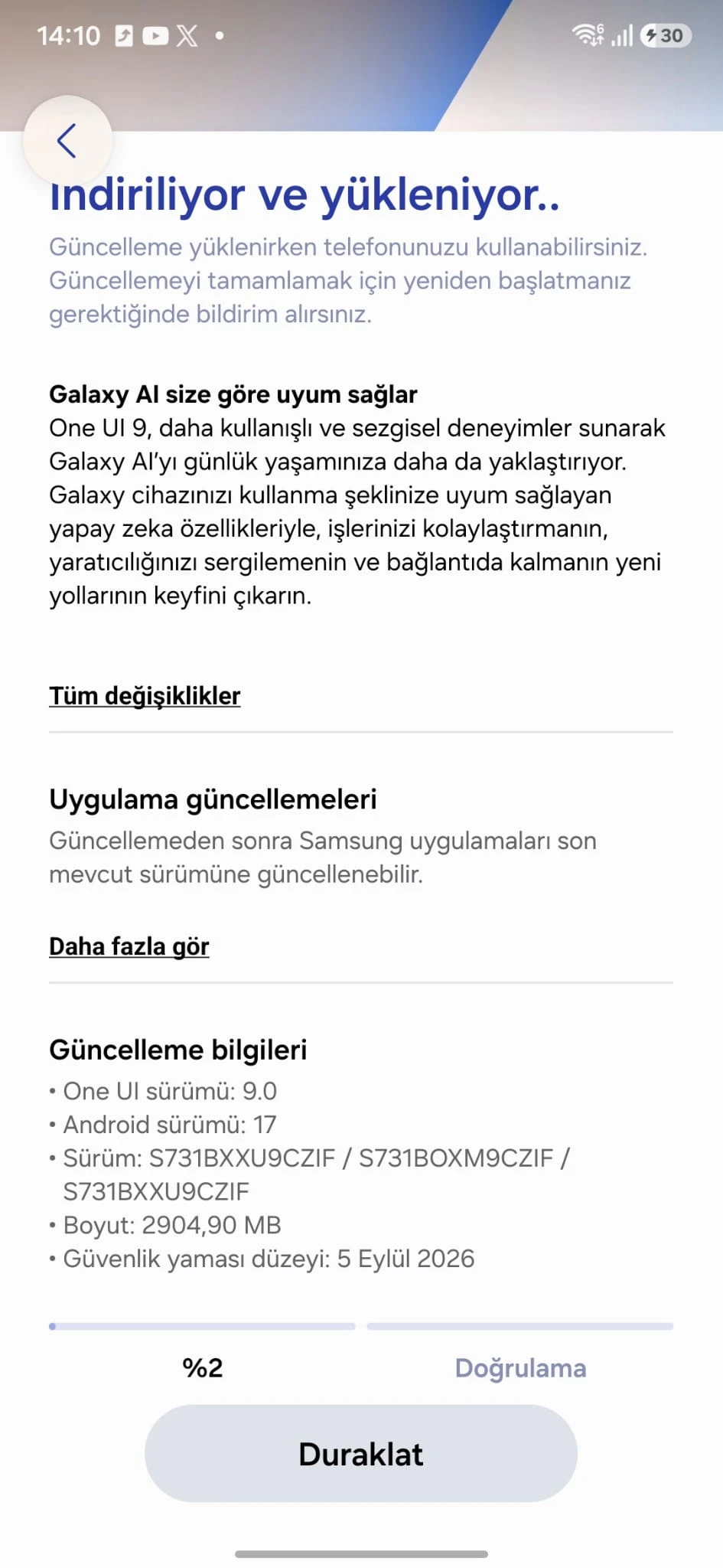 Samsung One UI 9 güncellemesi