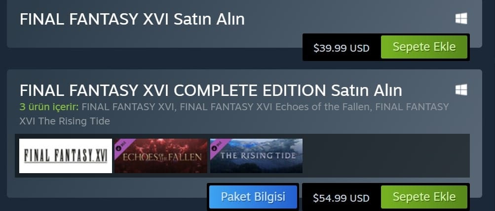Final Fantasy 16 Steam fiyat
