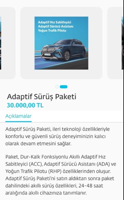 Togg'un Adaptif Sürüş Paketi 