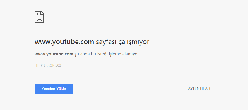 YouTube 500 Internal Server Hatası
