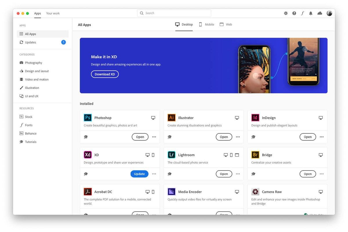 Adobe, Creative Cloud Uygulamasının Arayüzünü Değiştiriyor