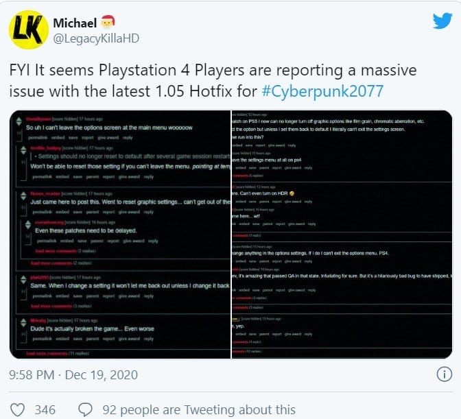 Cyberpunk 2077 Hotfix 1.05 sürümü