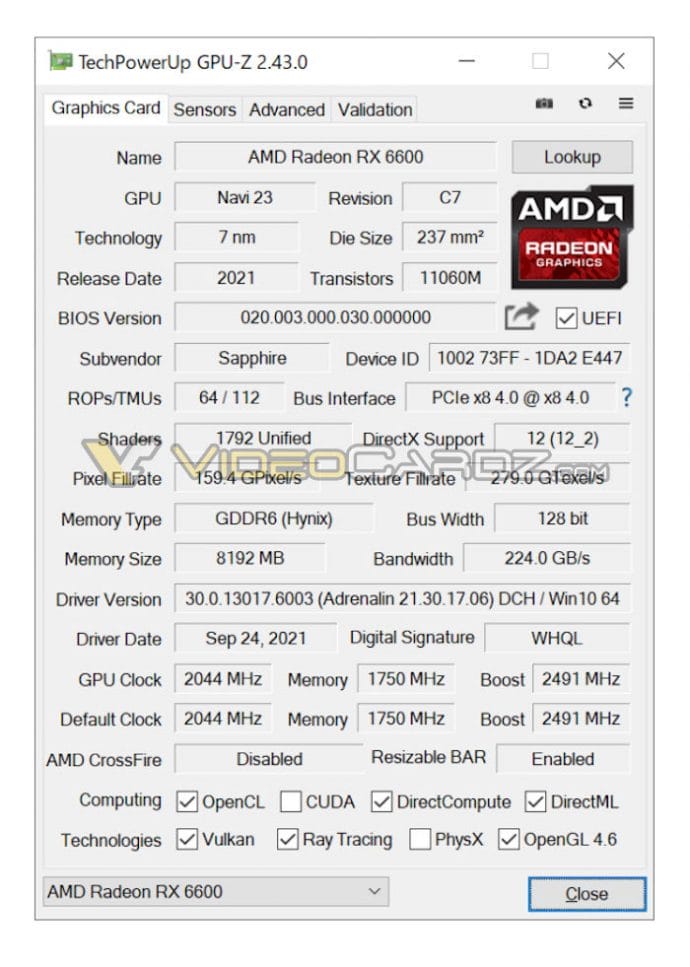 AMD Radeon RX 6600 ekran kartı