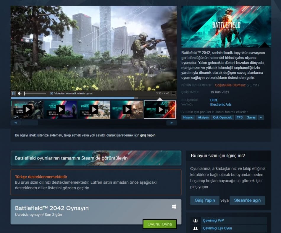 Battlefield 2042 ücretsiz