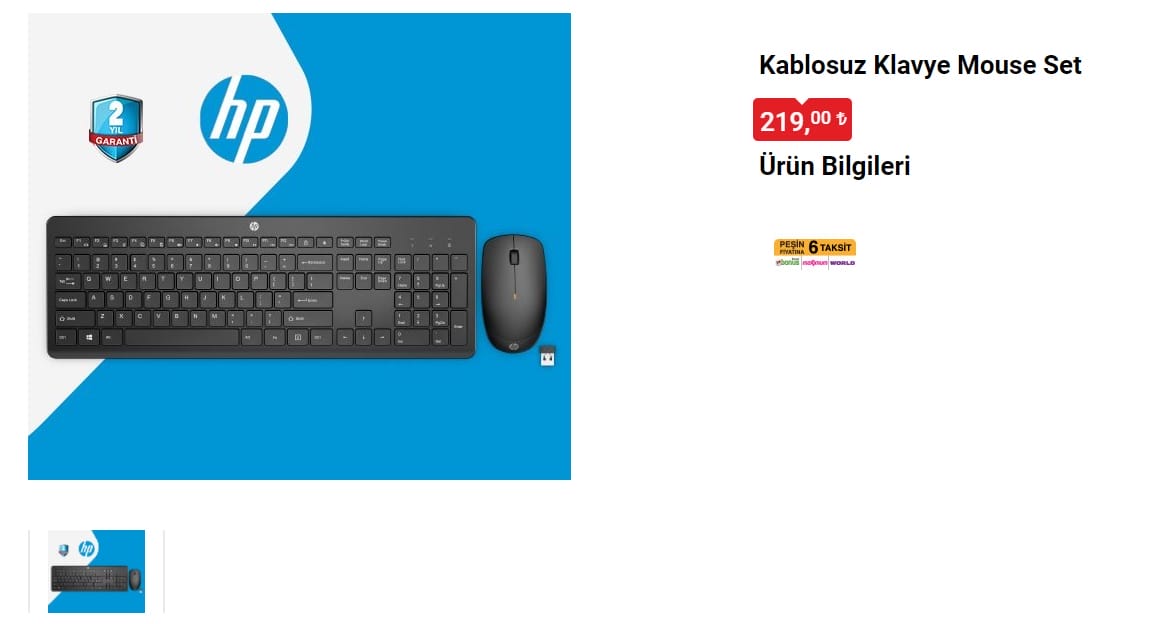 HP 230 Kablosuz Klavye Mouse Set