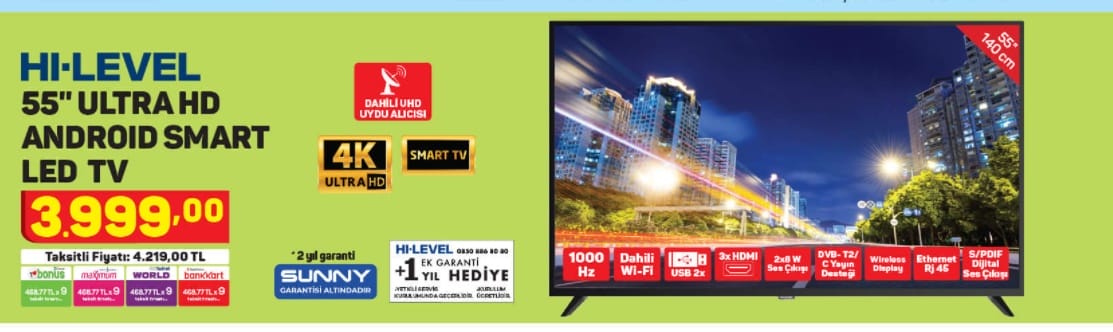 Hı-Level 55 inç Ultra HD Android LED TV