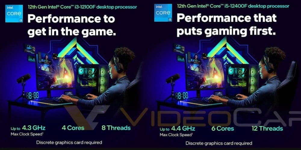 Intel Core i3-12100F, Core i5-12400F ve i7-12700F
