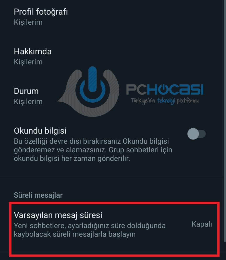 tüm sohbetlerde WhatsApp süreli mesajları açma