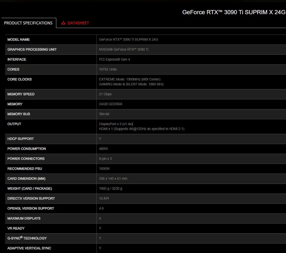 MSI GeForce RTX 3090 Ti SUPRIM X