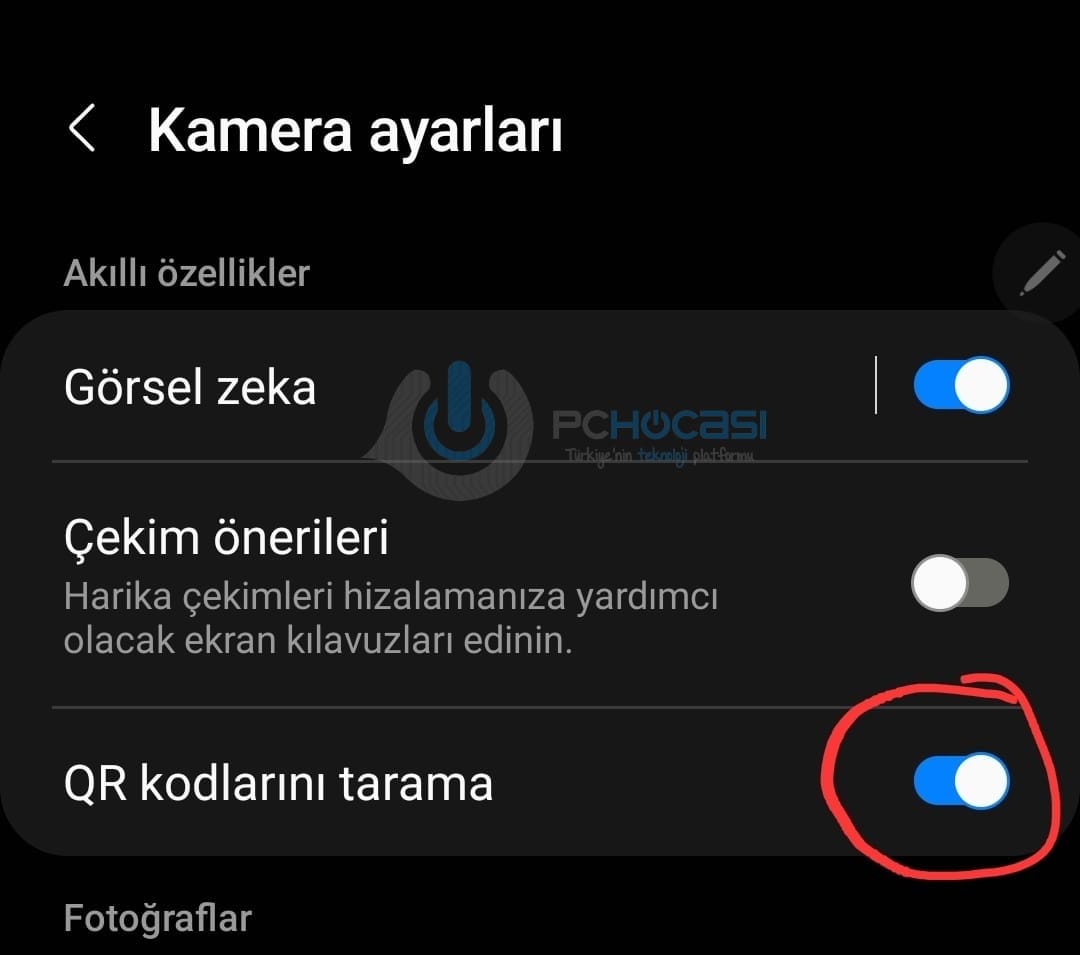Samsung QR kod okutma