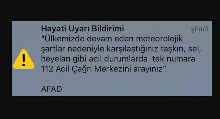 AFAD Hayati Uyarı Bildirimi