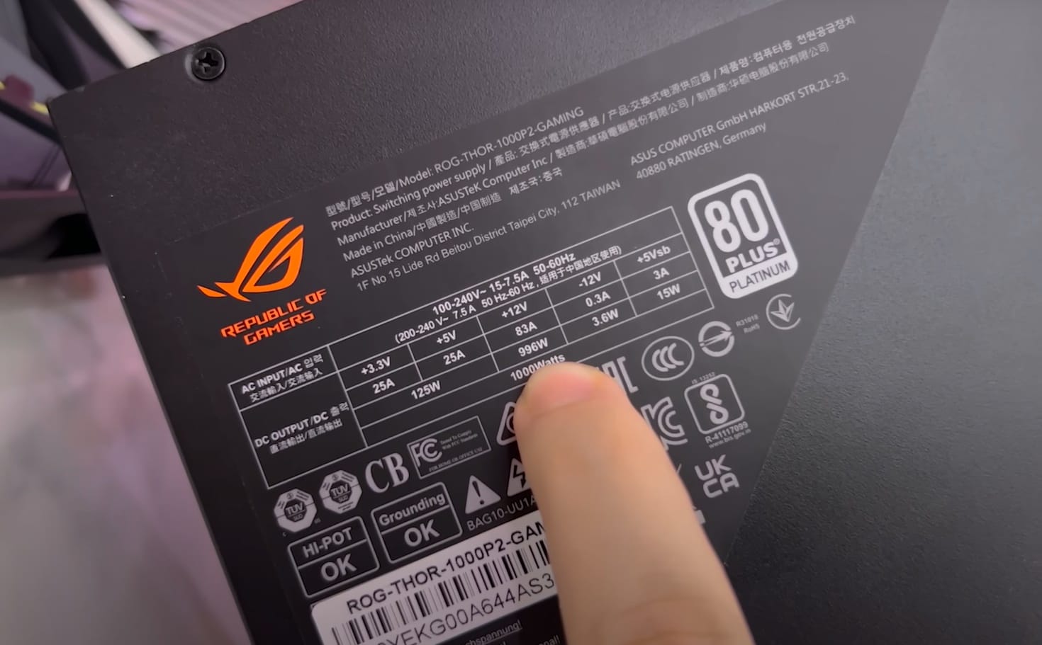 ROG Thor 1000W Platinum II PSU