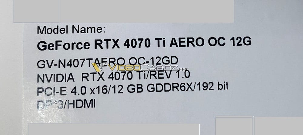 Gigabyte RTX 4070 Ti AERO