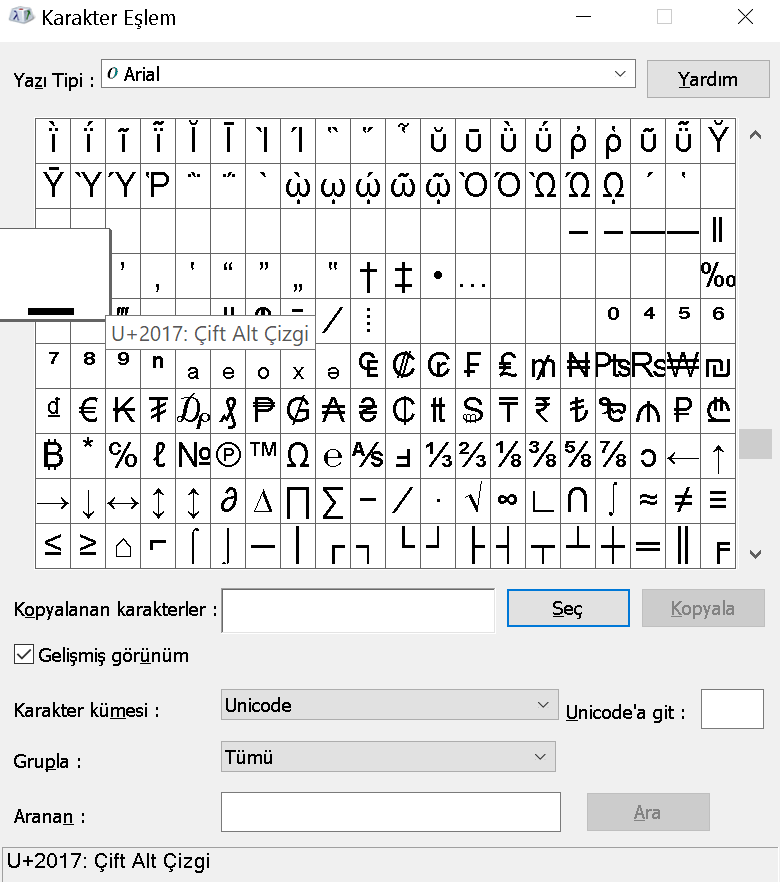 Alt Tire ( _ ) İşareti
