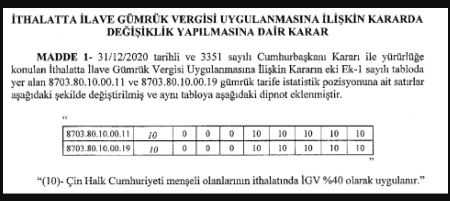 elektrikli otomobiller için ek vergi