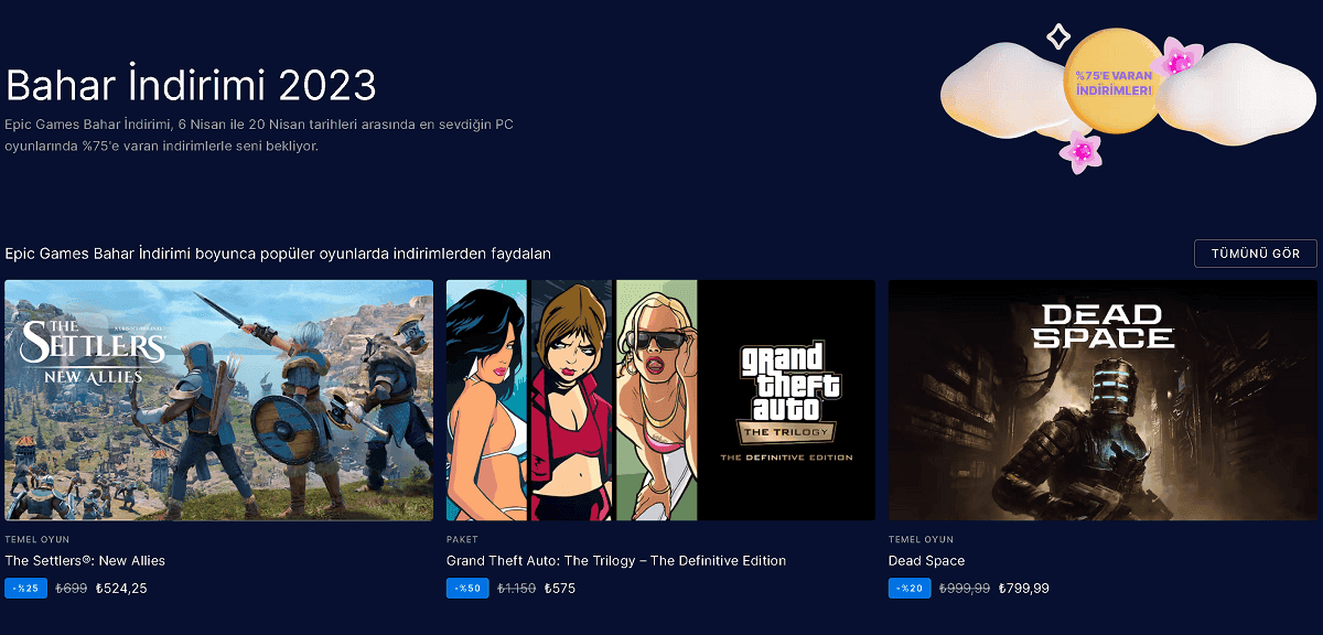 Epic Games Bahar indirimleri