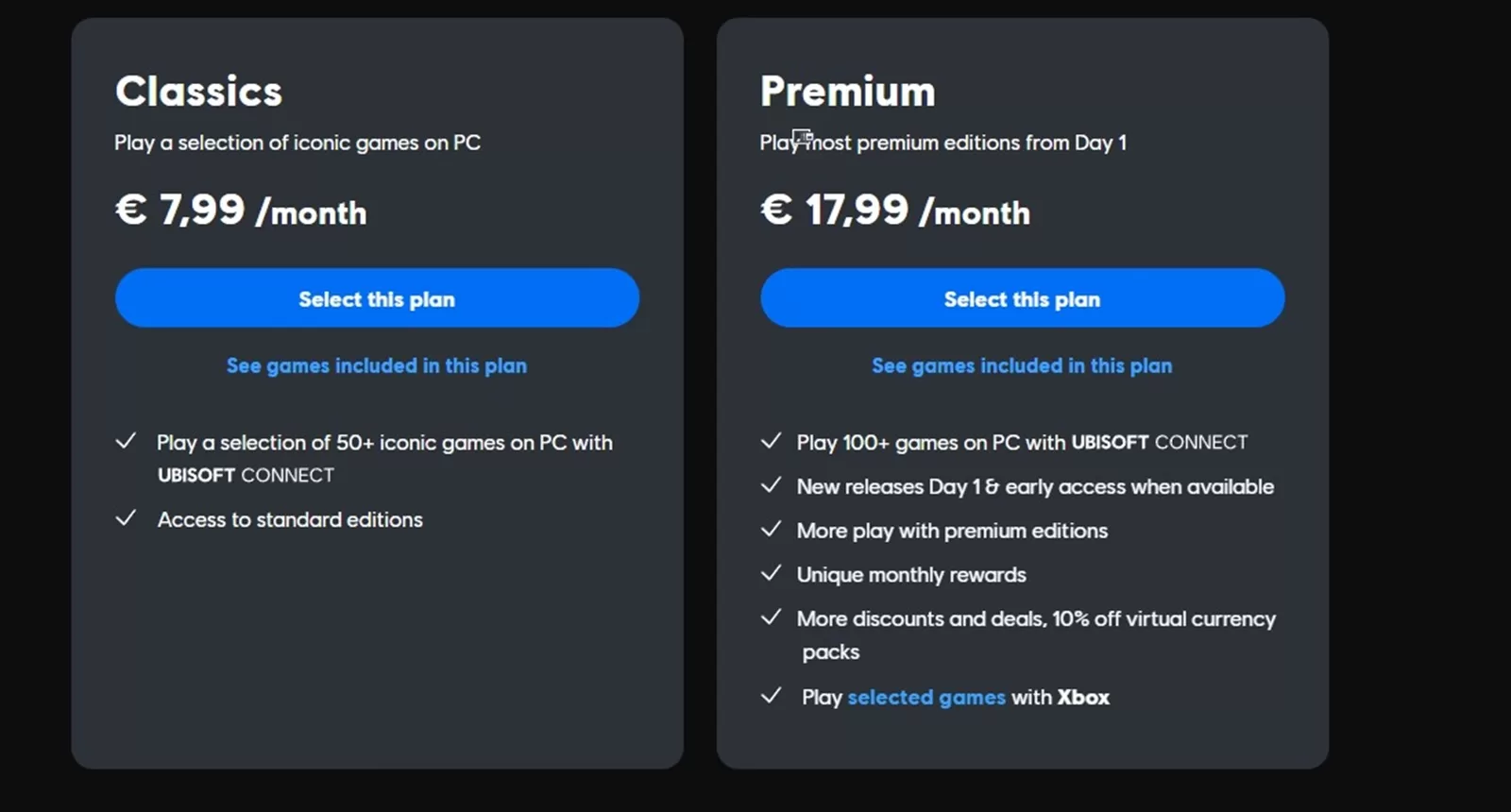 Ubisoft+ Premium ve Ubisoft+ Classics PC