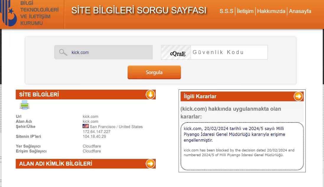 Kick’e erişim engeli