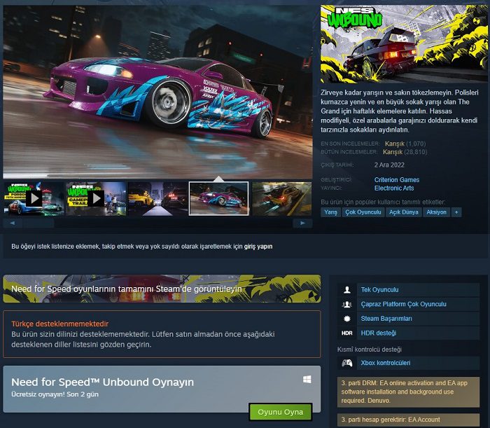 NFS Unbound ücretsiz