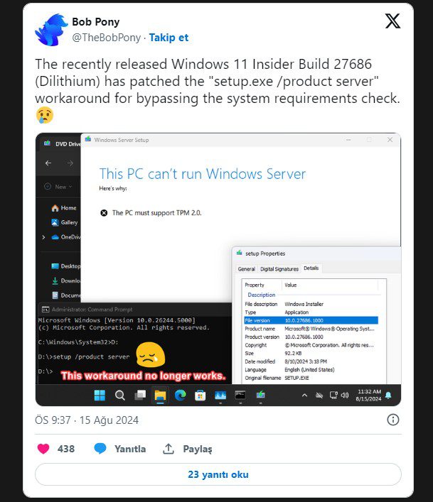 Windows 11 yüklememizi sağlayan açık kapatıldı