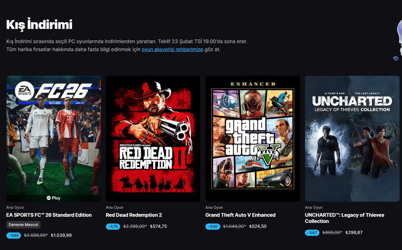 2026 Epic Games Kış indirimleri 1