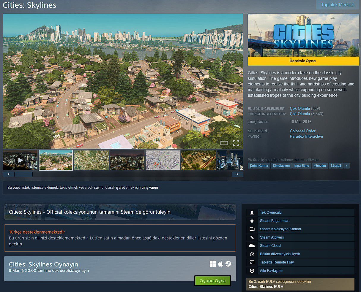 Cities Skylines ucretsiz