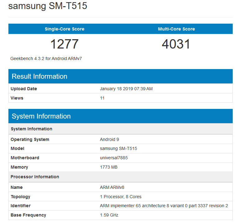 2019 01 18 08 30 55 samsung SM T515 Geekbench Browser - PC Hocası