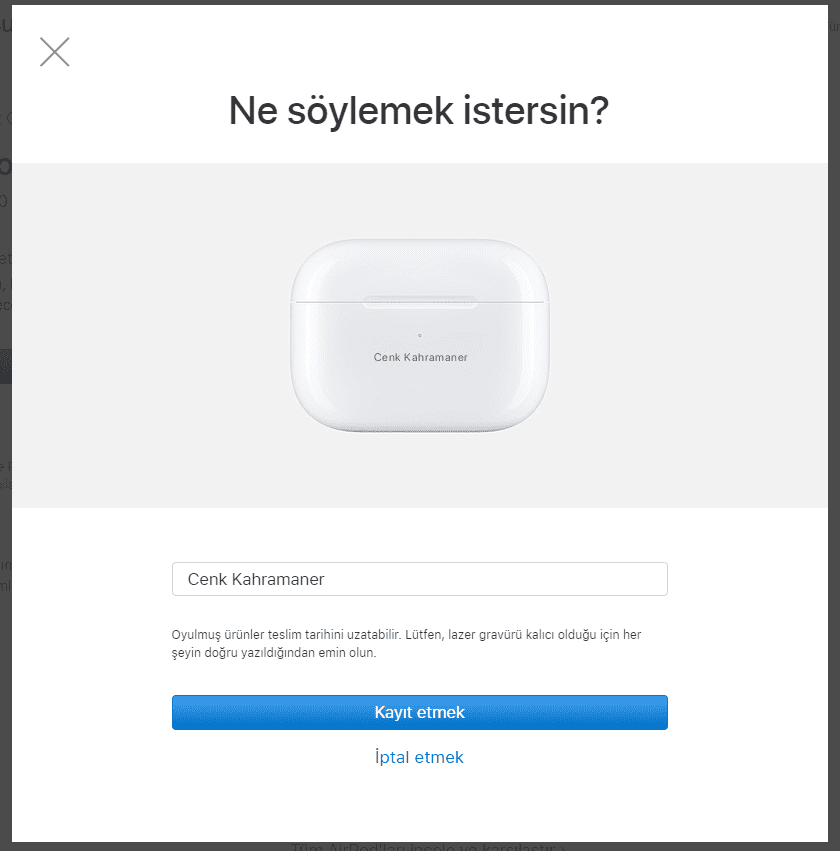 airpods pro gravür pop up - PC Hocası