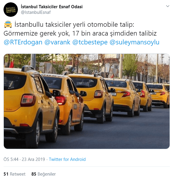 yerli otomobil istanbul taksiciler esnaf odasi - PC Hocası
