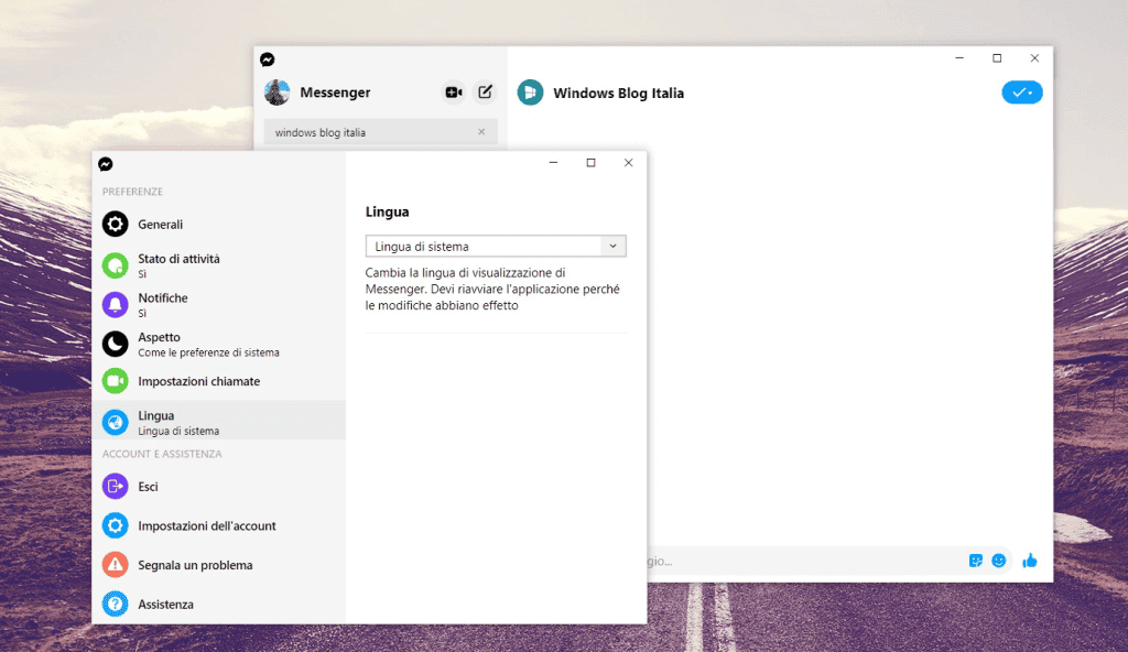 Windows için Facebook Messenger'a Yeni Özellikler Geliyor Messenger per Windows 10 selettore lingua - PC Hocası