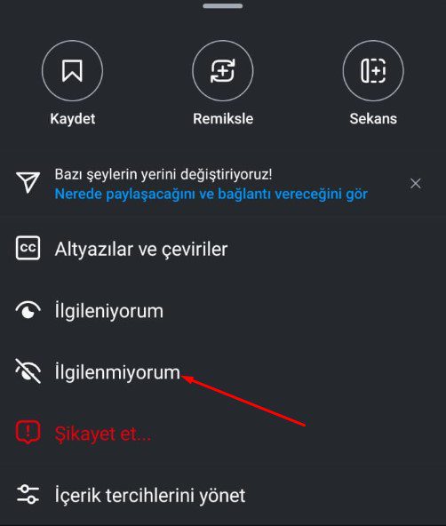 Instagram keşfet silme