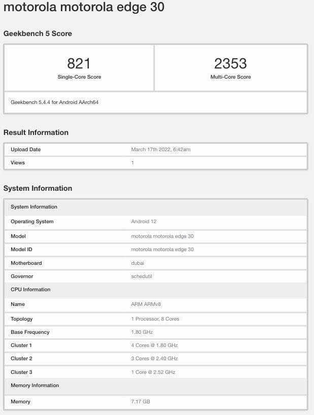 Motorola Edge 30, Geekbench'te Ortaya Çıktı: Teknik Özellikleri Neler? motorola edge 30 geekbench - PC Hocası