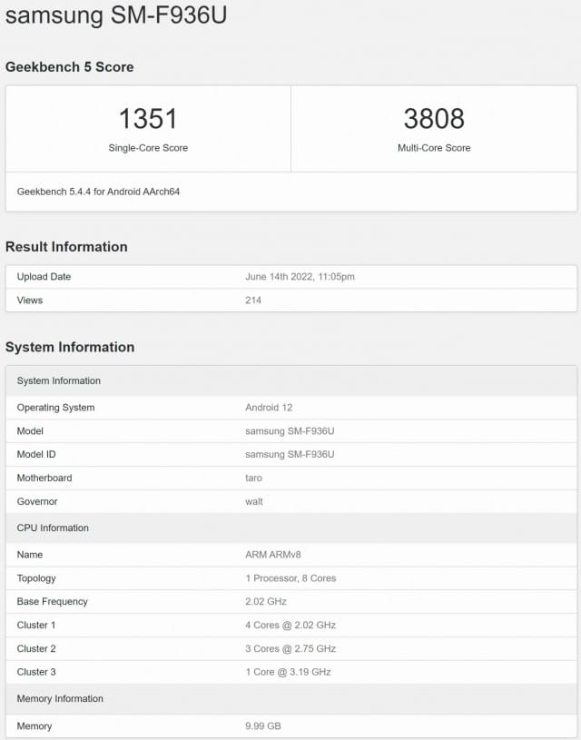 Samsung Galaxy Z Fold4 Geekbench Sonuçları Ortaya Çıktı! galaxy z fold 4 geekbench - PC Hocası