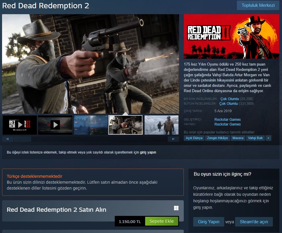 Steam hesabı RDR 2+ BF5 Satın Al ve Fiyatları