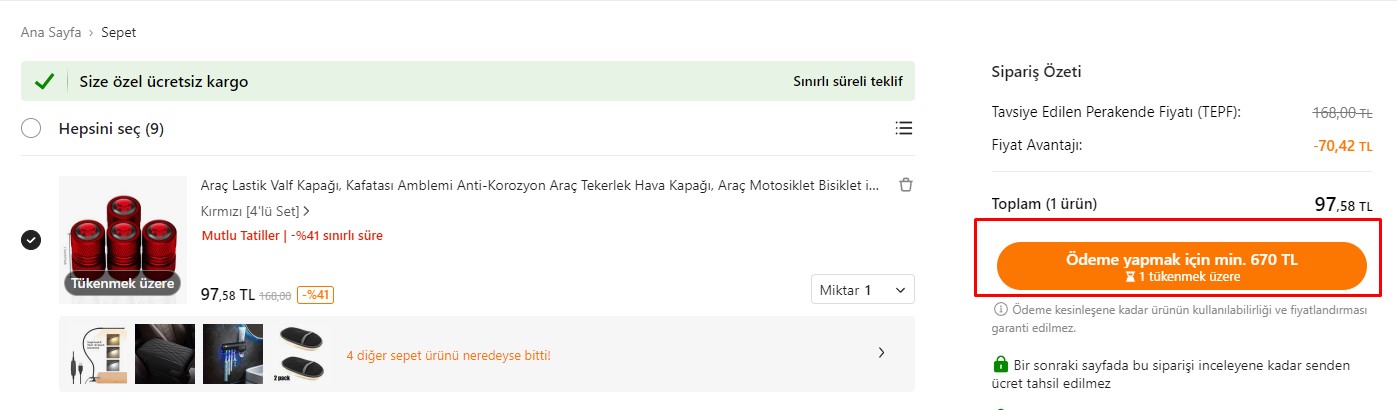 Temu’nun Minimum Sepet Tutarı